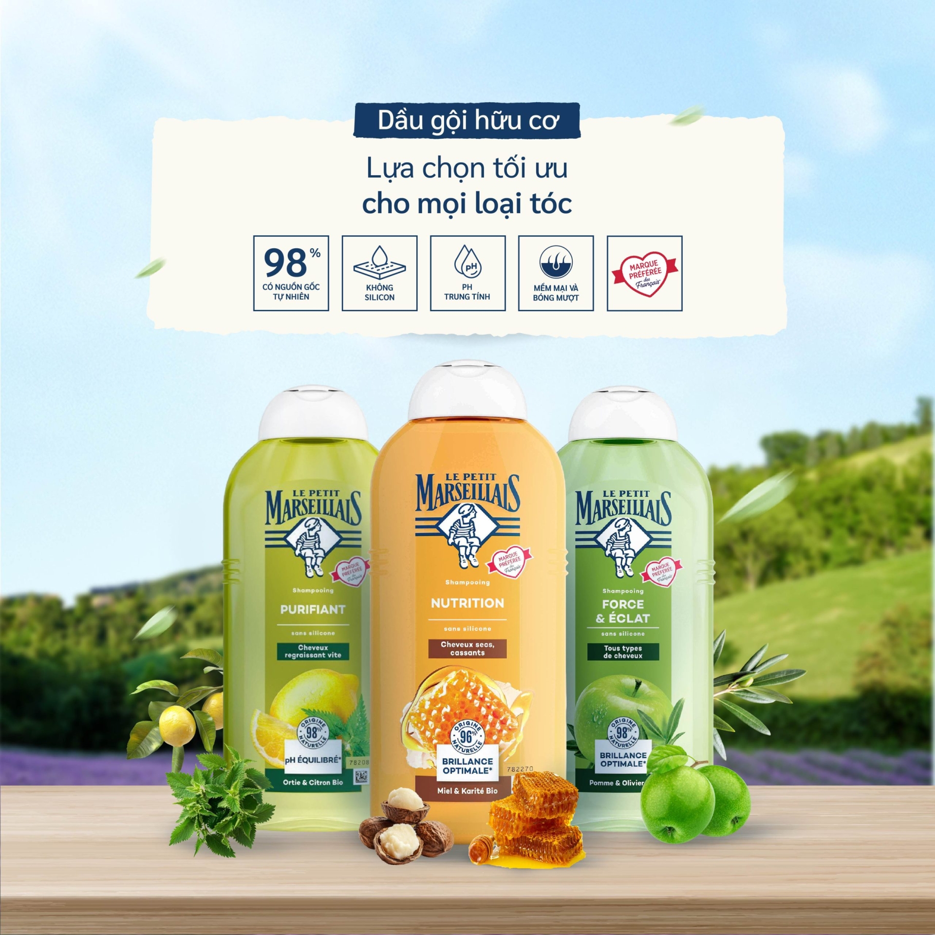 Dầu Gội Le Petit Marseillais - Hương Dầu Jojoba - Dưỡng Ẩm Nhẹ Với Chiết Xuất Hữu Cơ 250ml